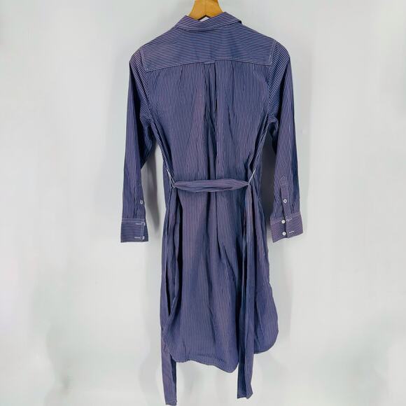 J. Crew Striped Cotton Poplin Shirt Dress Classic Fit Belted Button Front Sz 4 - Picture 2 of 9